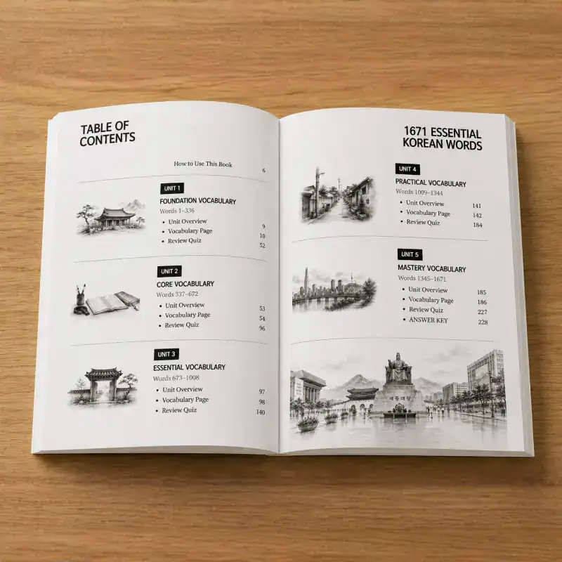 Table of contents showing five structured vocabulary units